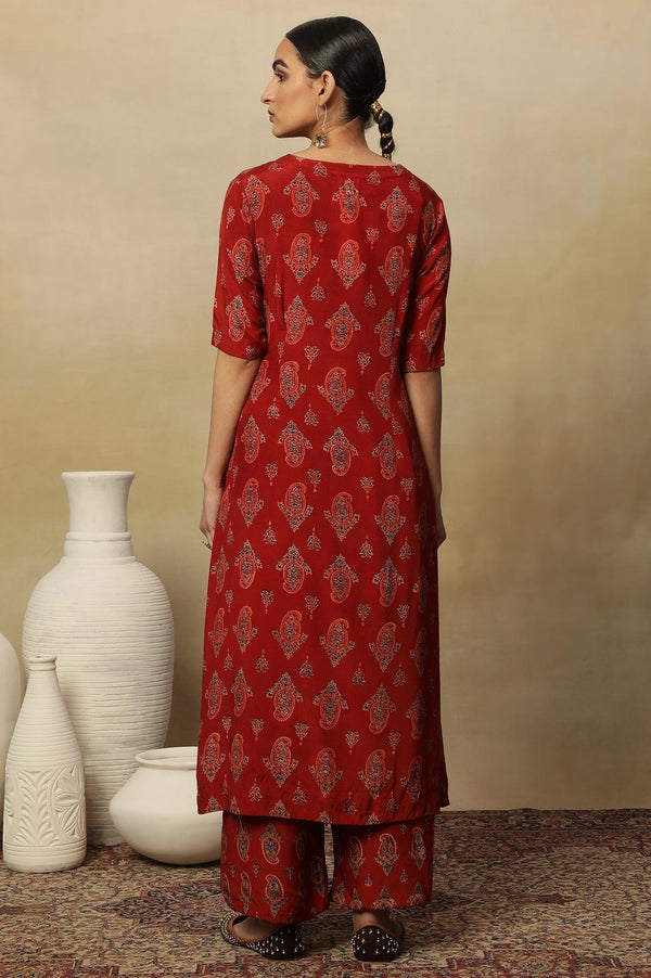 Red Paisley Print A-Line Kurta