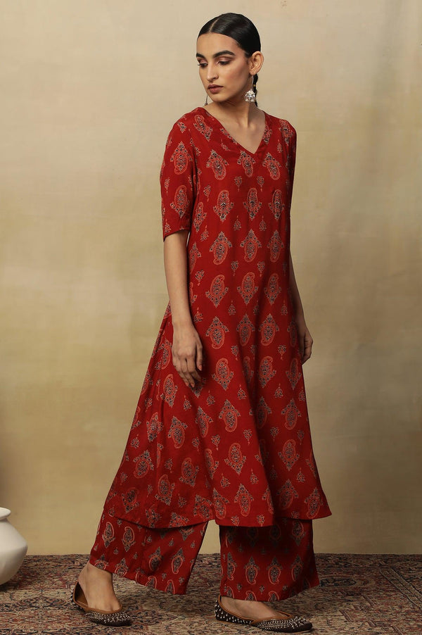 Red Paisley Print A-Line Kurta