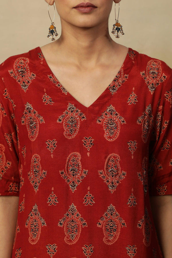 Red Paisley Print A-Line Kurta