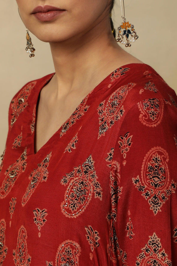 Red Paisley Print A-Line Kurta