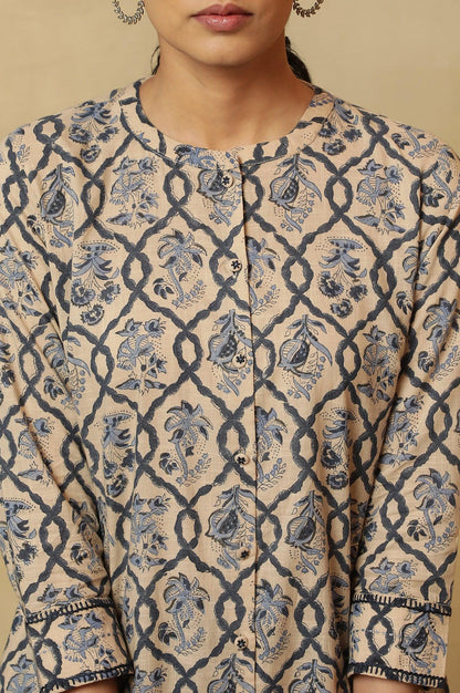 Ivory Jaal Block Printed Kurta In Cotton Slub - wforwoman
