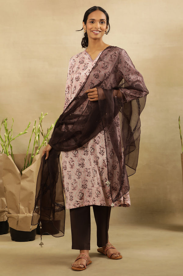 Pink Jaal Block Print Kurta With Pleated Sleeves
