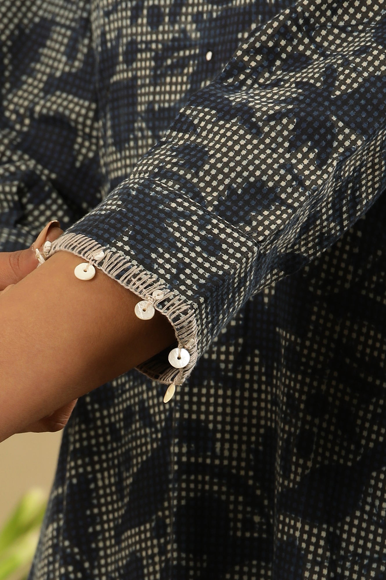 Indigo Hand Block Print Flared Kurta In Cotton Voile