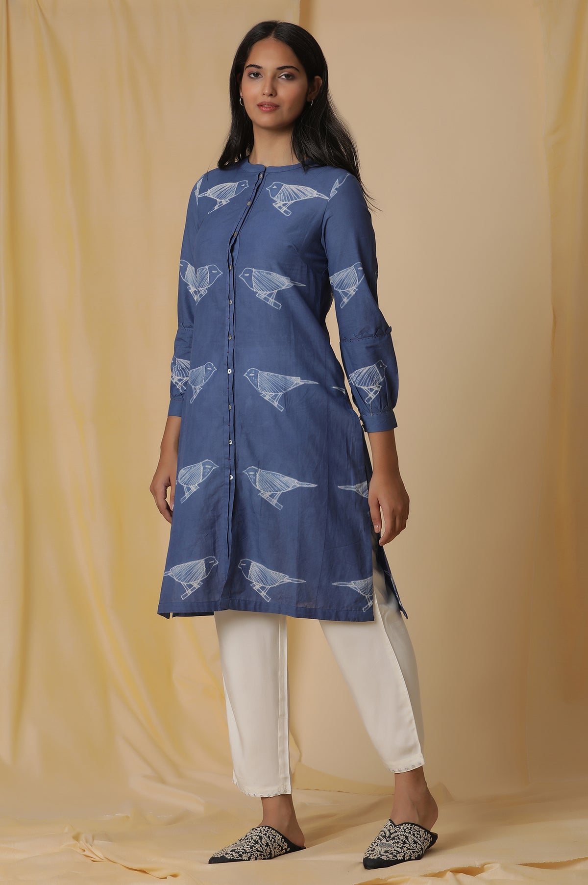 Indigo Blue Shibori Cotton Shirt Kurta - XS