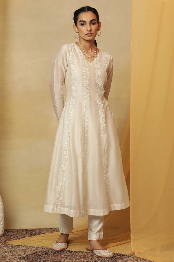 Off White Dori Embroidered Panelled Kurta