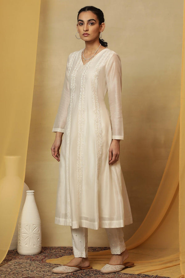 Off White Dori Embroidered Panelled Kurta