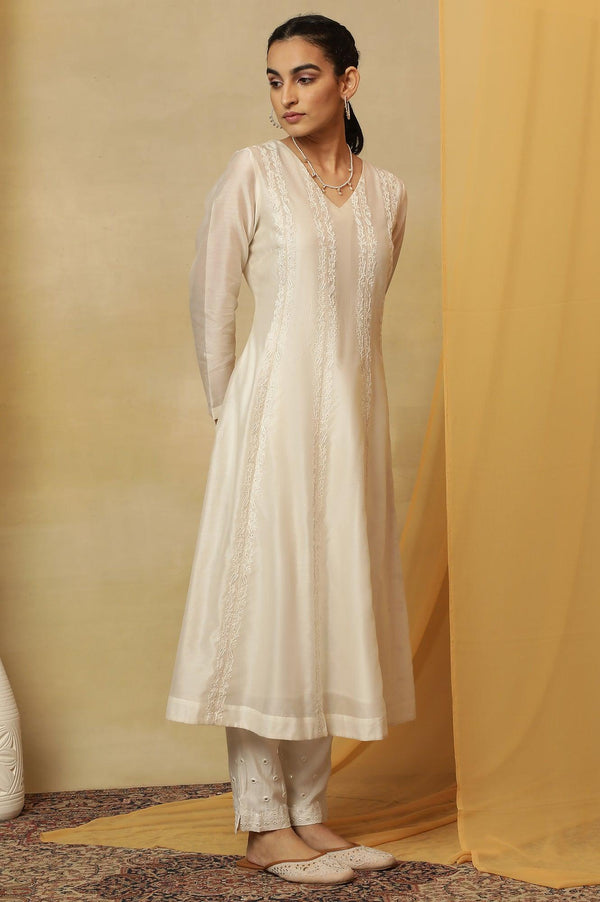 Off White Dori Embroidered Panelled Kurta