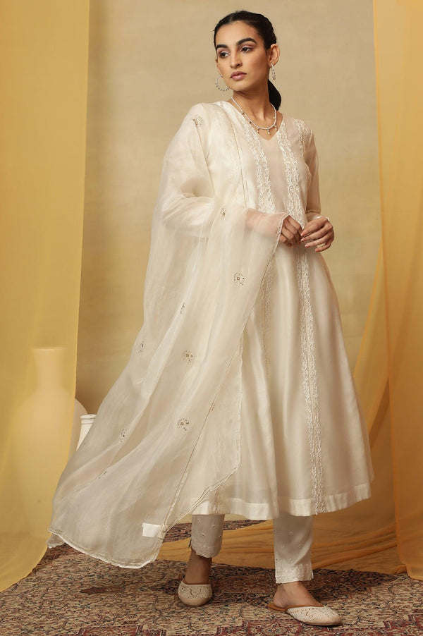 Off White Dori Embroidered Panelled Kurta