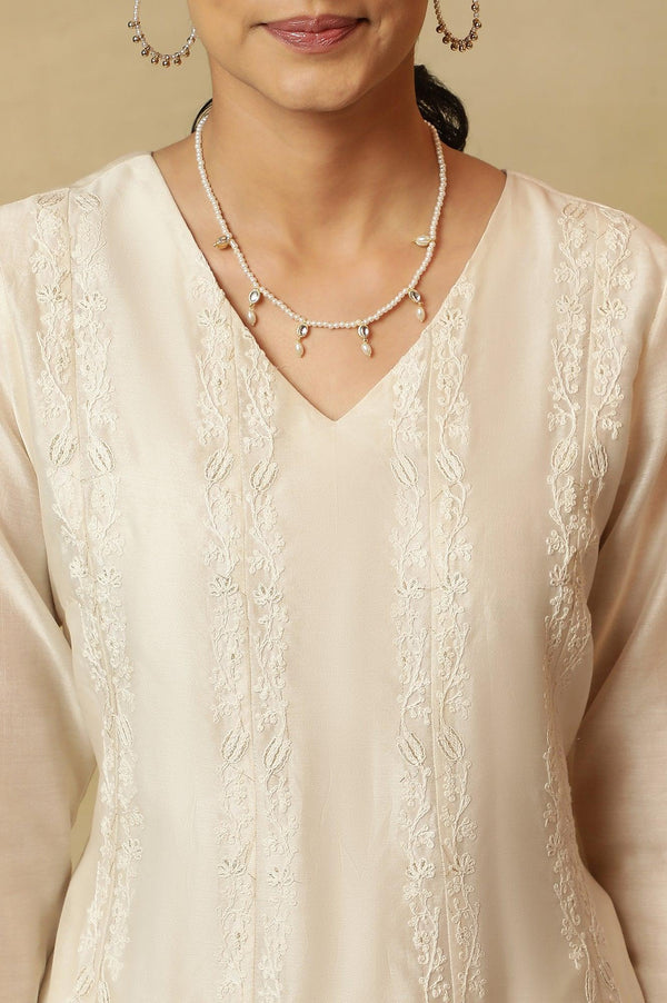 Off White Dori Embroidered Panelled Kurta