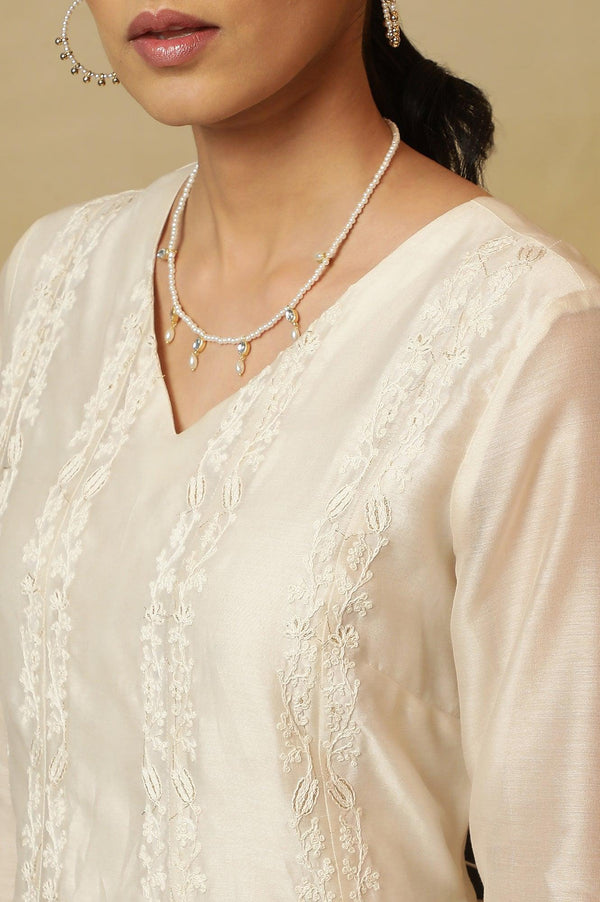 Off White Dori Embroidered Panelled Kurta