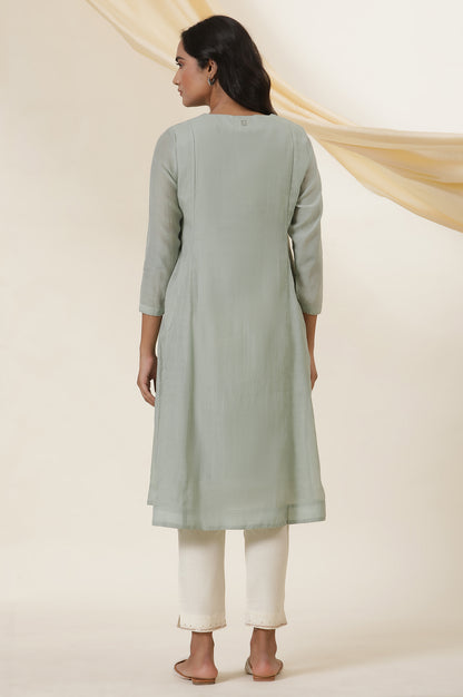 Pastel Green Applique Work Kurta In Silk Chanderi