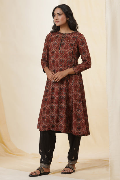 Rusty Brown Ajrakh Flared Kurta