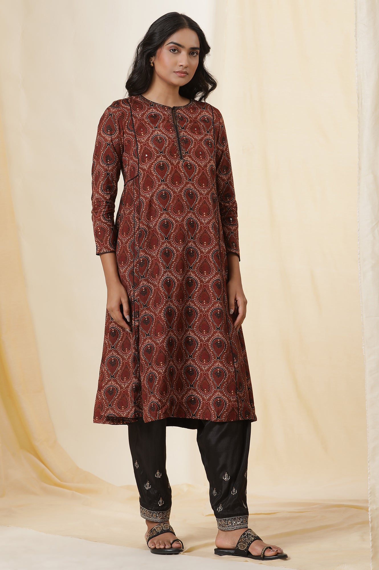 Rusty Brown Ajrakh Flared Kurta