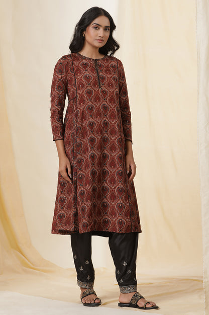 Rusty Brown Ajrakh Flared Kurta