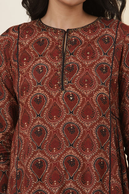 Rusty Brown Ajrakh Flared Kurta