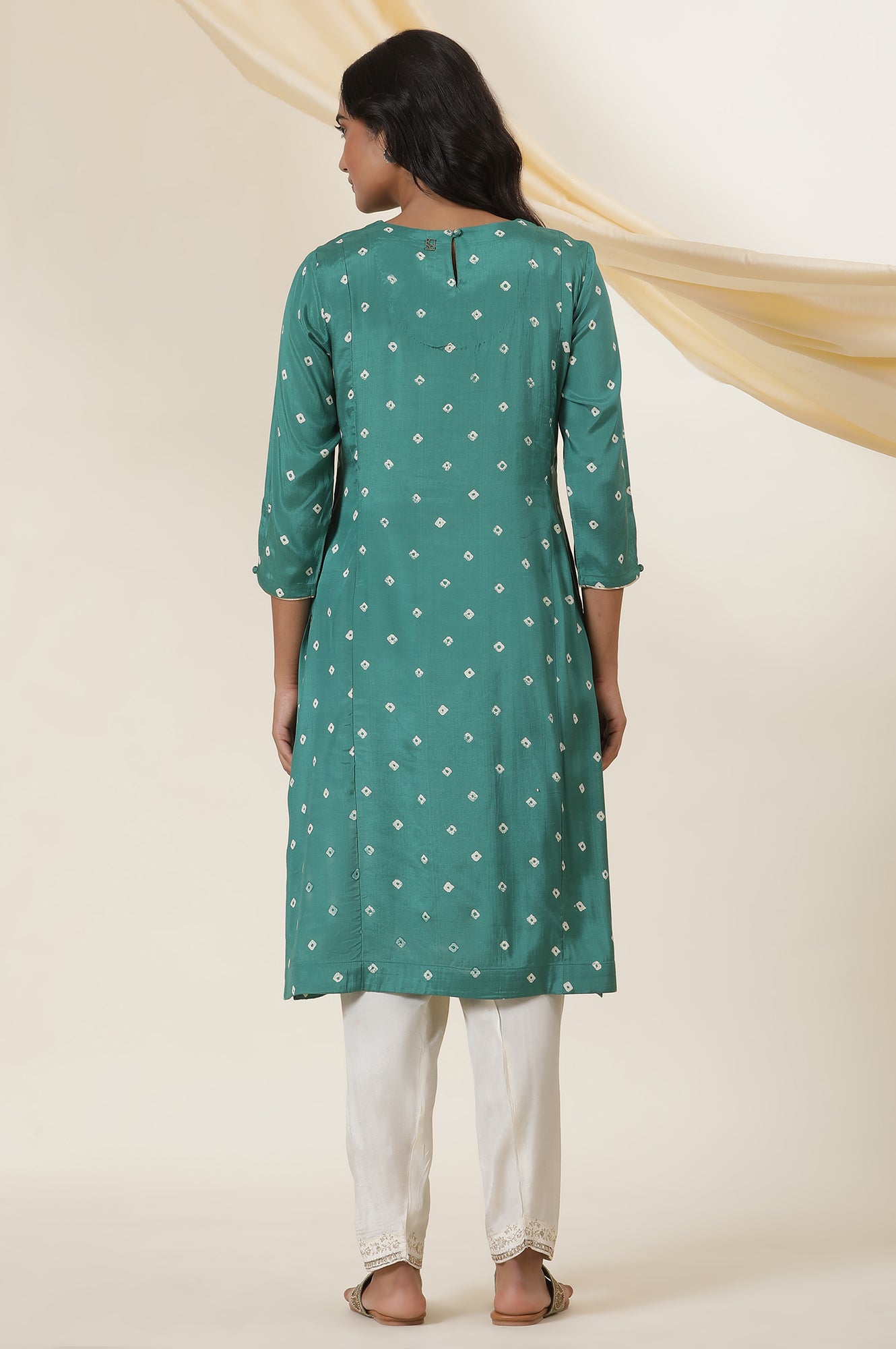 Emerald Green Bandhej Print Embroidered Kurta