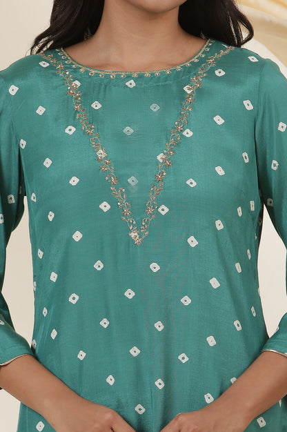 Emerald Green Bandhej Print Embroidered Kurta