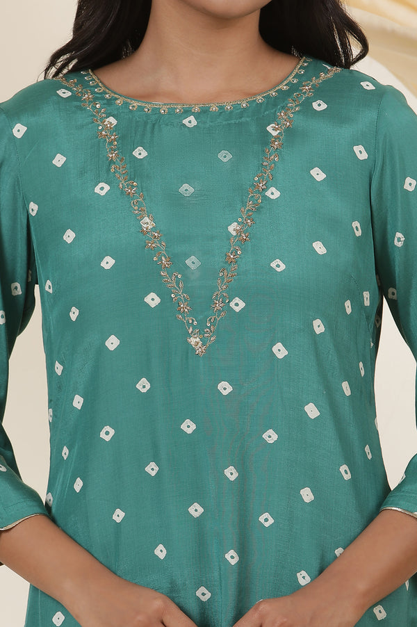Emerald Green Bandhej Print Embroidered Kurta