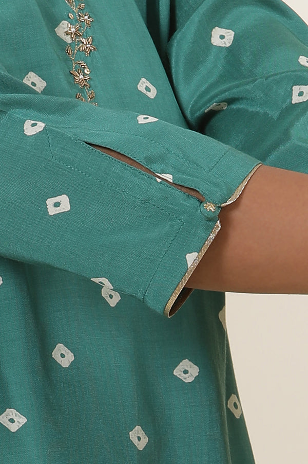 Emerald Green Bandhej Print Embroidered Kurta