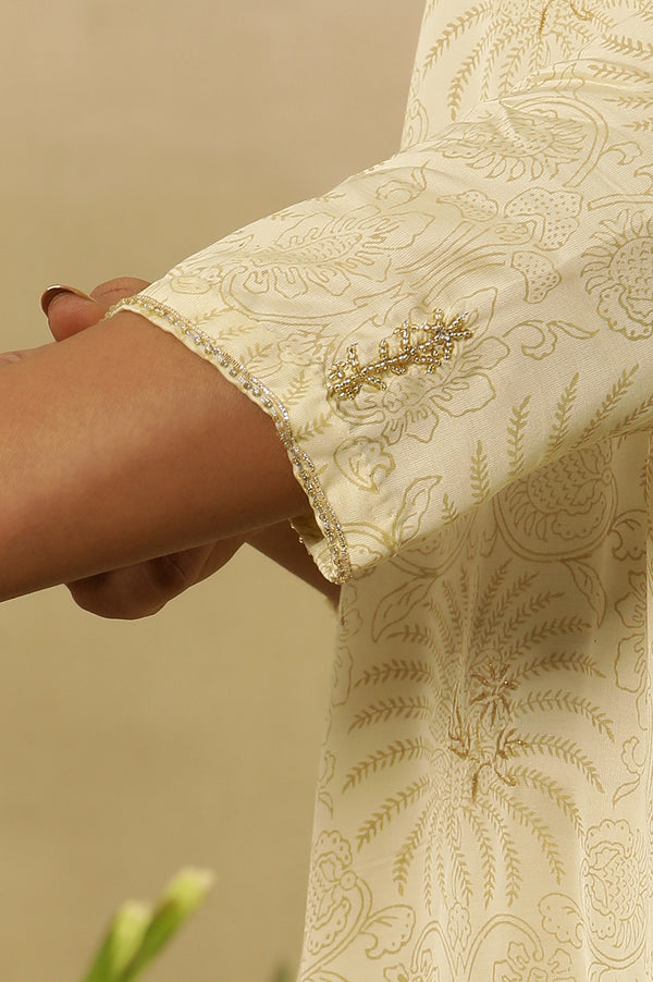 Pale Yellow Rogan Kurta In Lustrous Satin