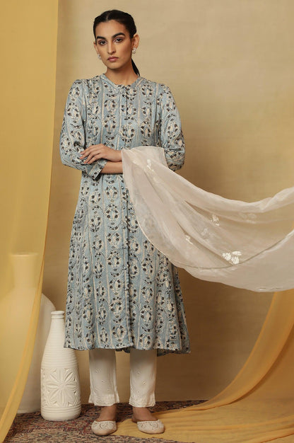 Light Blue Shirt Dress Kurta In Shiny Satin - wforwoman