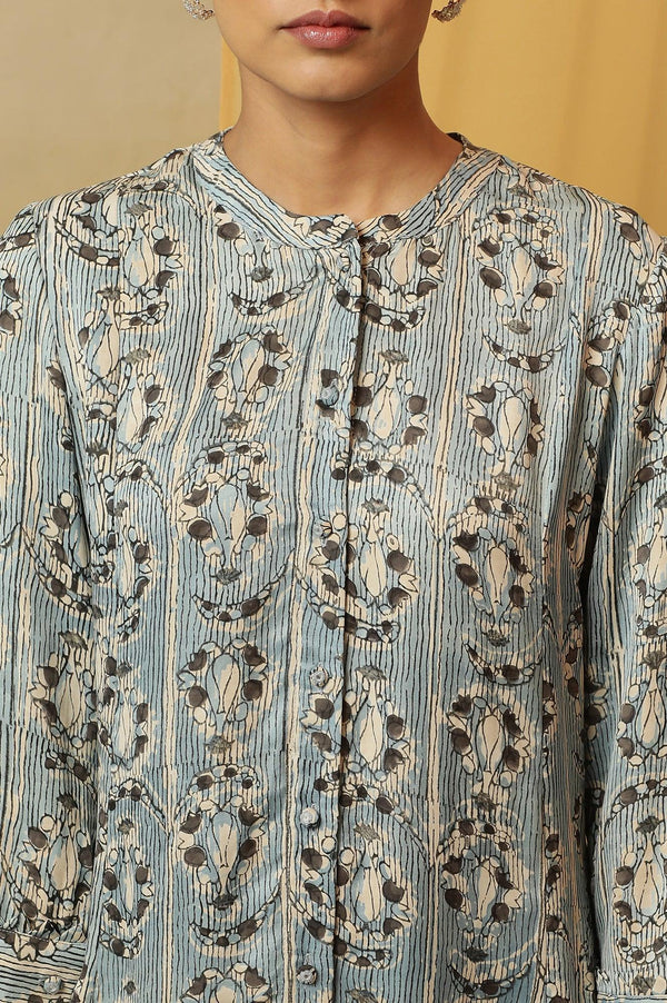 Light Blue Shirt Dress Kurta In Shiny Satin