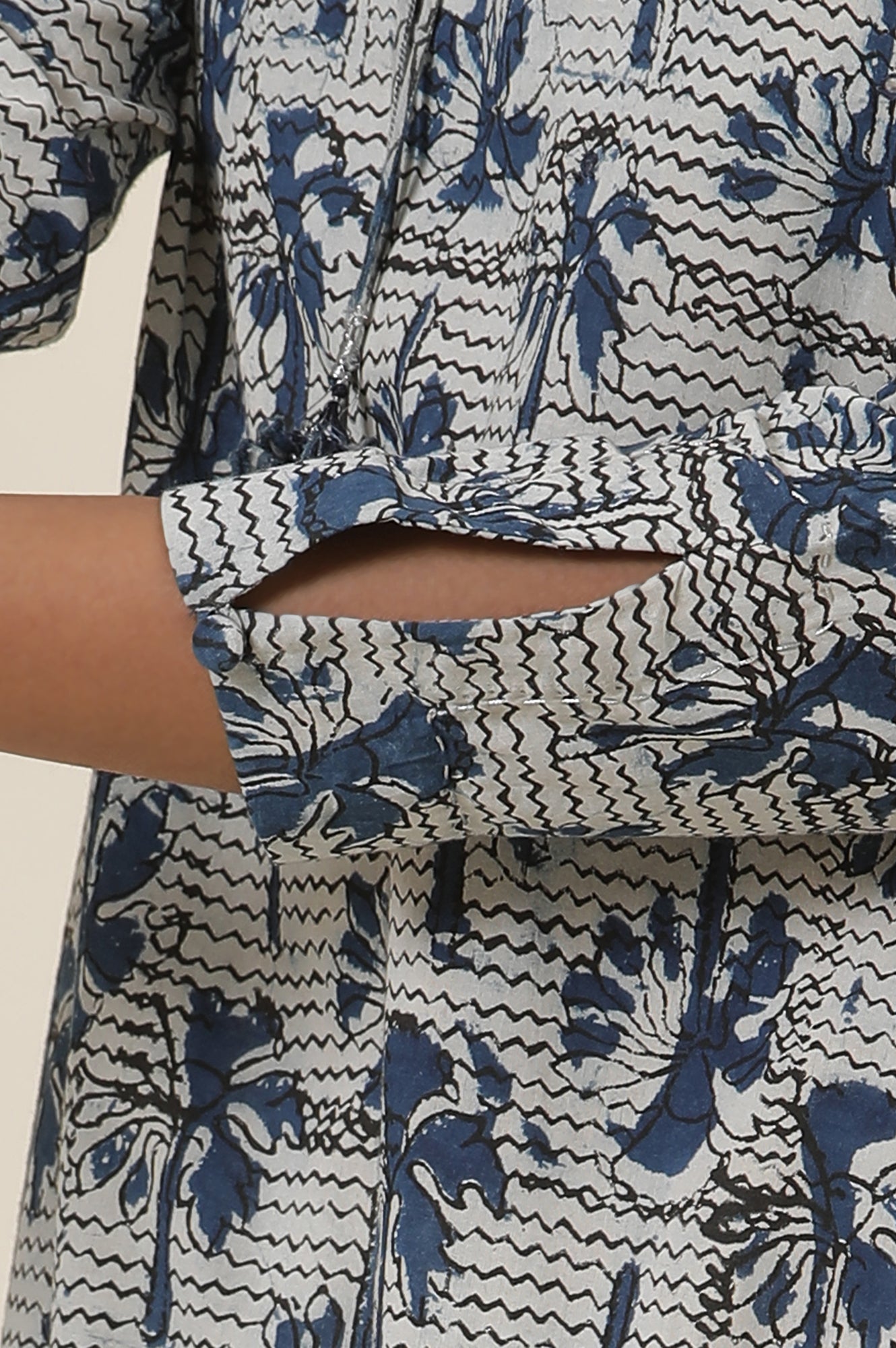 Indigo Block Printed Round Neck Kurta