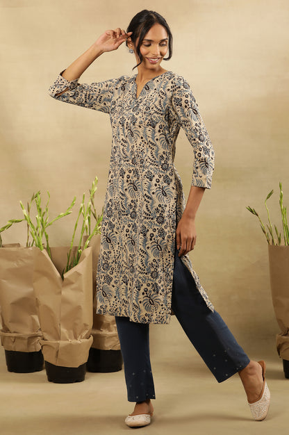 Off-White Dabu Block Printed Kurta In Cotton Voile