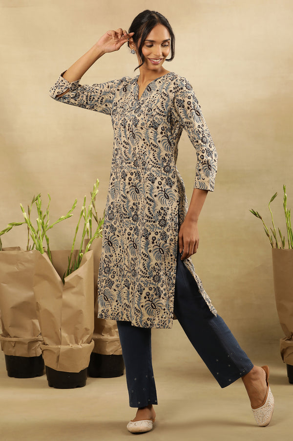 Off-White Dabu Block Printed Kurta In Cotton Voile