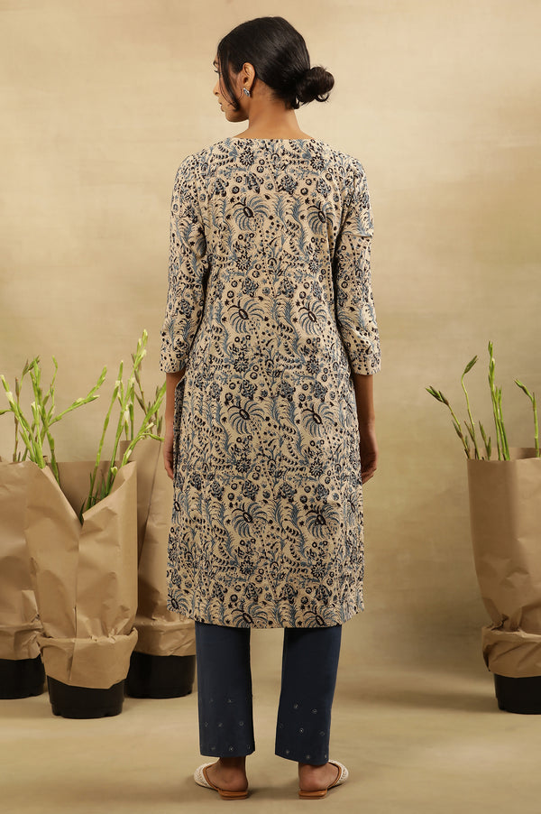 Off-White Dabu Block Printed Kurta In Cotton Voile