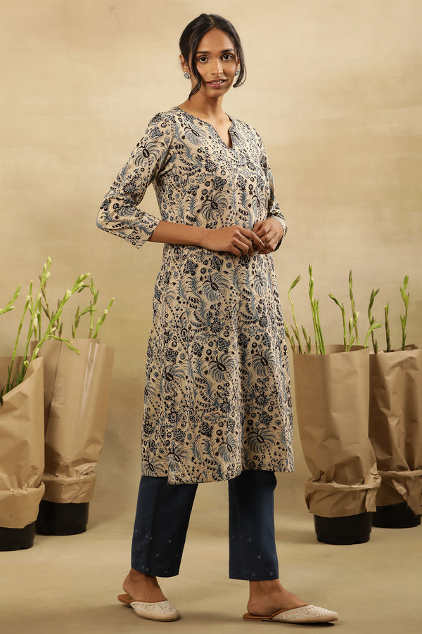 Off-White Dabu Block Printed Kurta In Cotton Voile