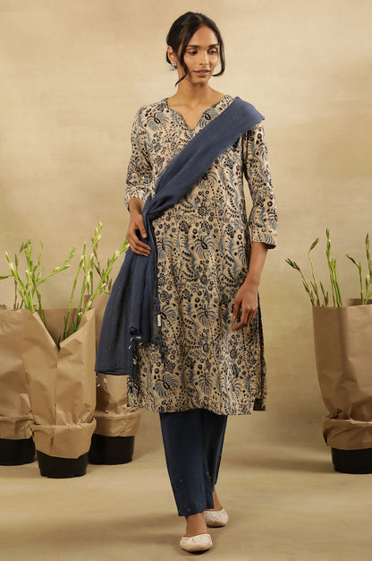Off-White Dabu Block Printed Kurta In Cotton Voile