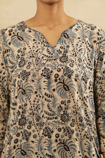 Off-White Dabu Block Printed Kurta In Cotton Voile