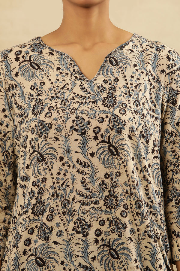 Off-White Dabu Block Printed Kurta In Cotton Voile