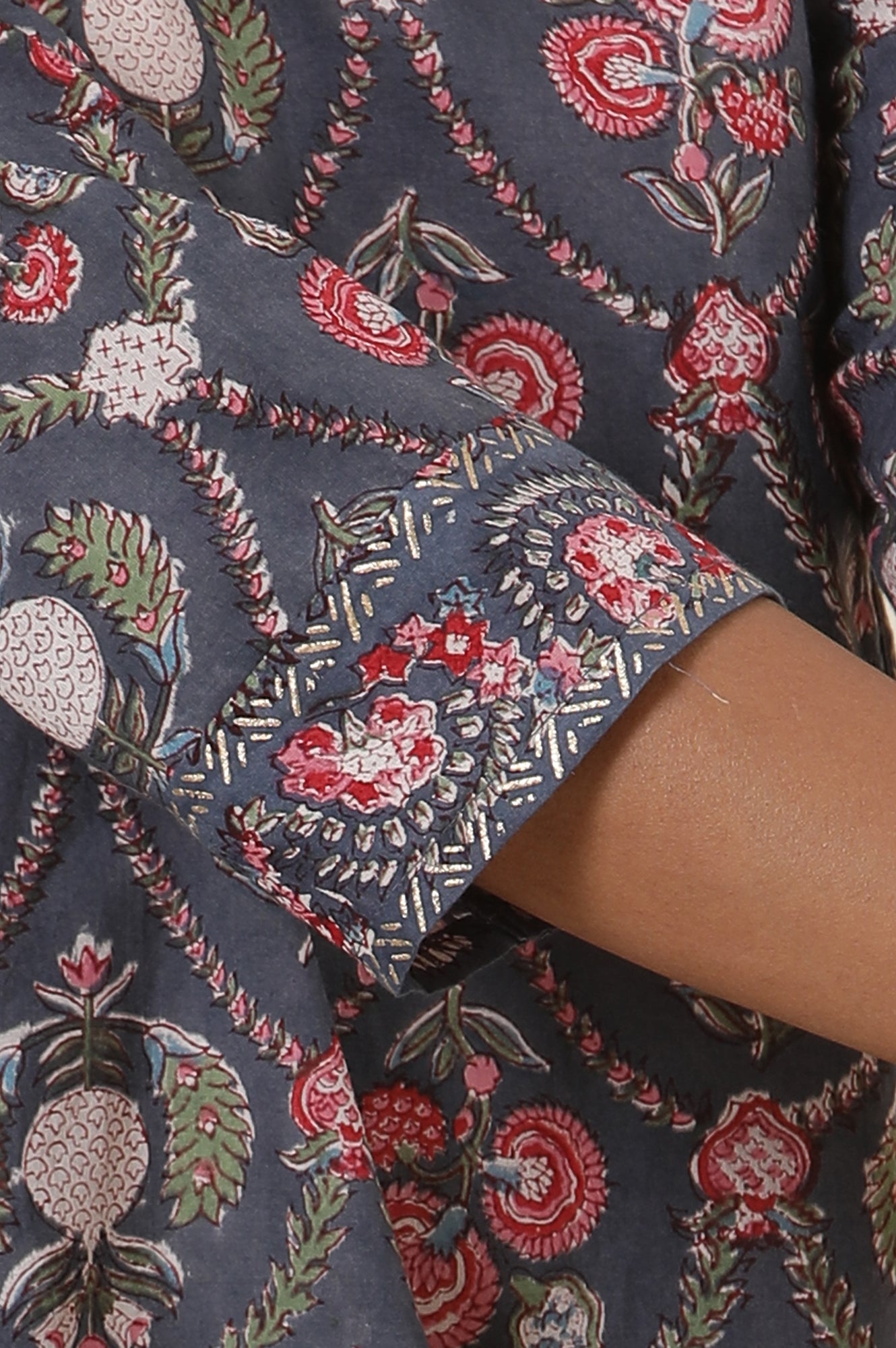 Grey V-Neck Panelled Kurta