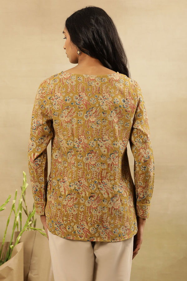 Yellow Floral Block Print V-Neck Top