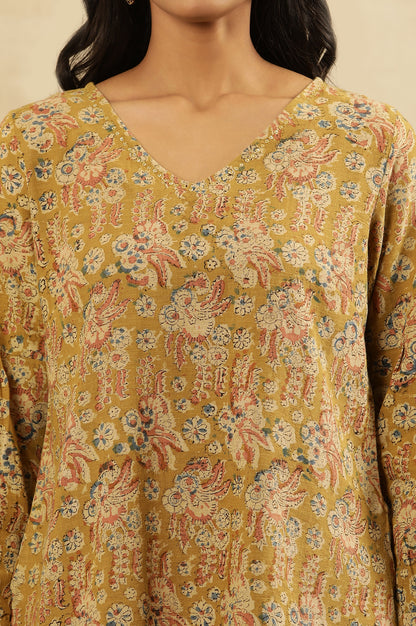 Yellow Floral Block Print V-Neck Top