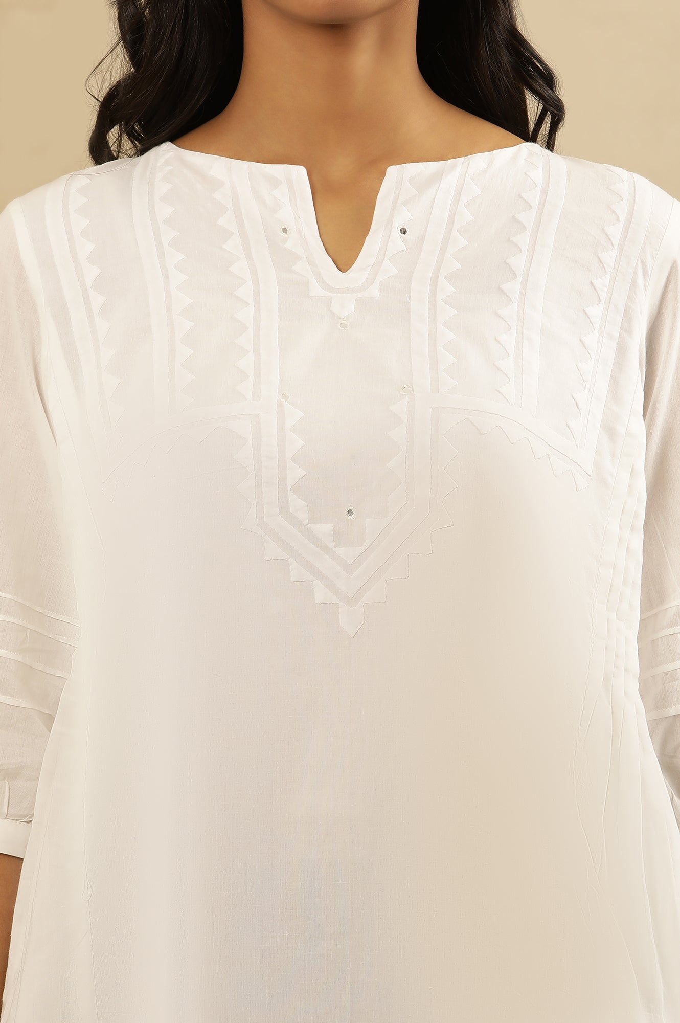 Buy White Appliqué Work Cotton Voile Top with Mirror Work Online