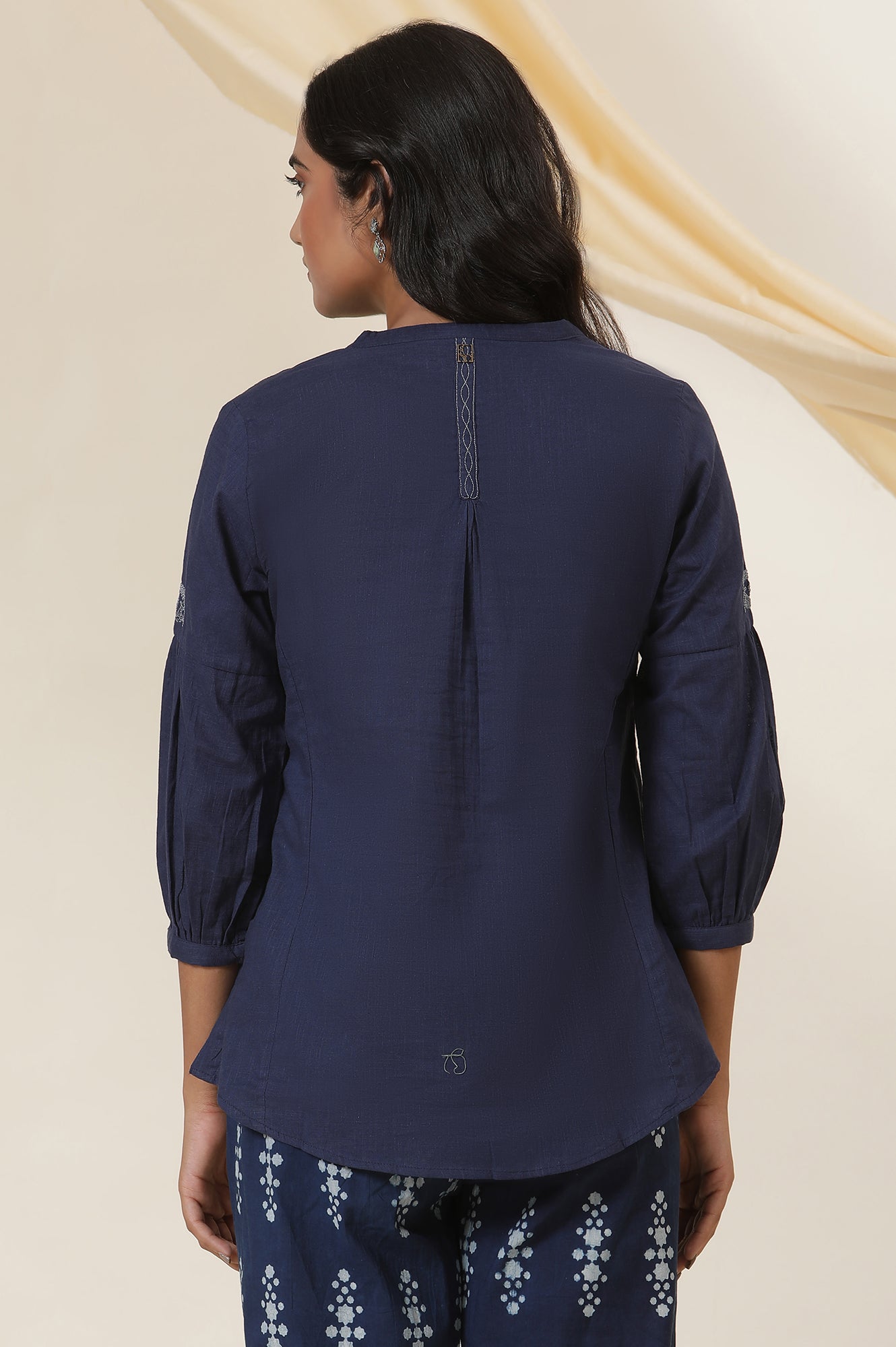 Indigo Blue Embroidered Cotton Slub Top