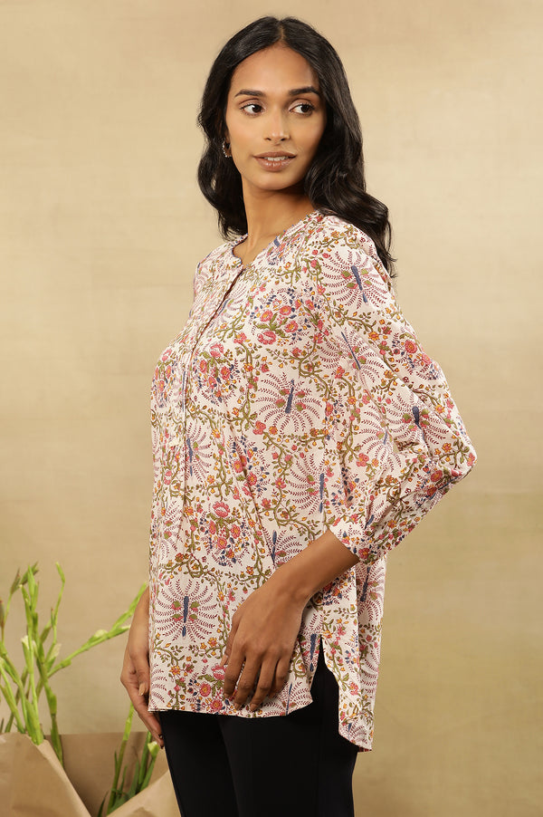 Mandarin Collar Multicolured Block Print Top