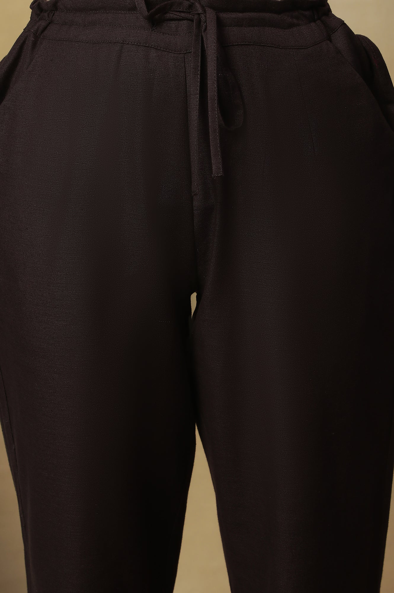 Brown Solid Straight Cotton Pant