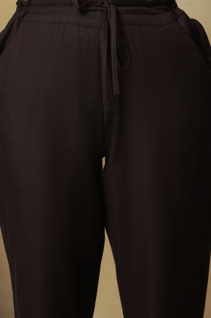 Brown Solid Straight Cotton Pant