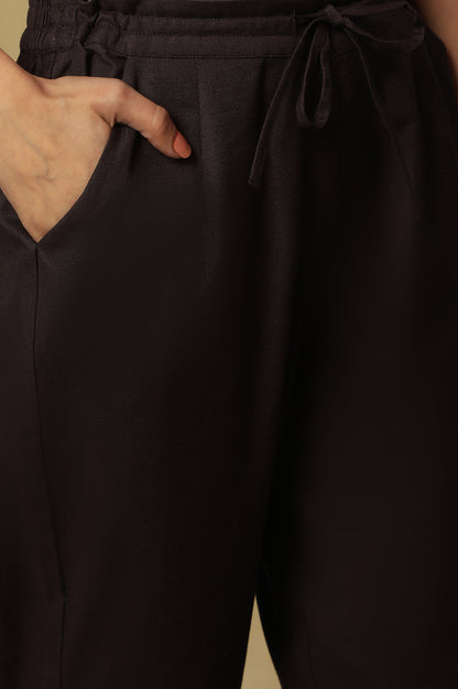 Brown Solid Straight Cotton Pant