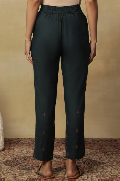 Teal Blue Embroidered Slim Pants - wforwoman
