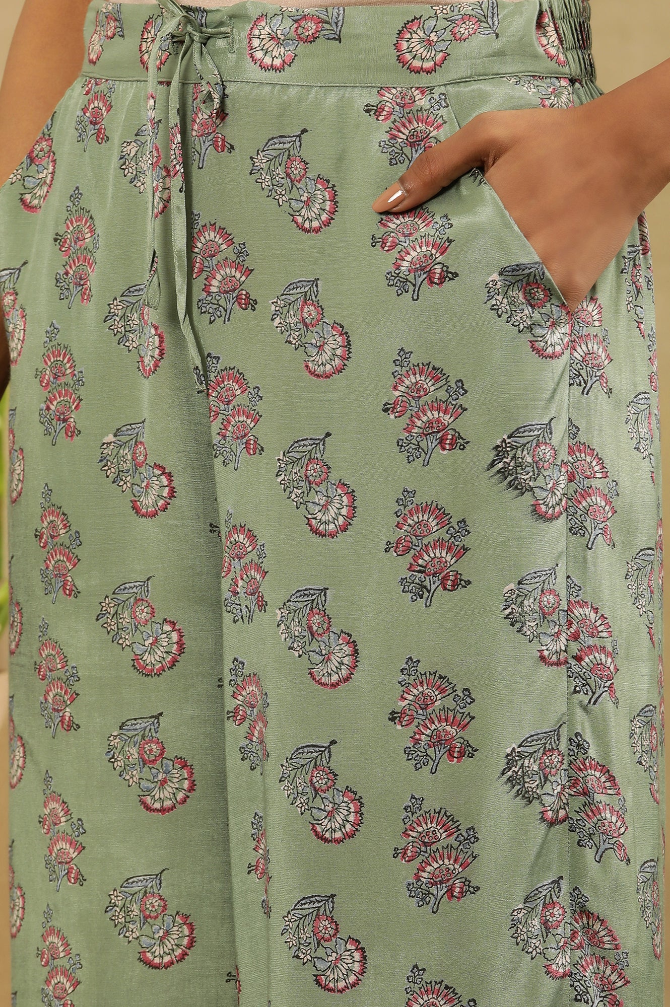 Light Green Block Printed Parallel Pants