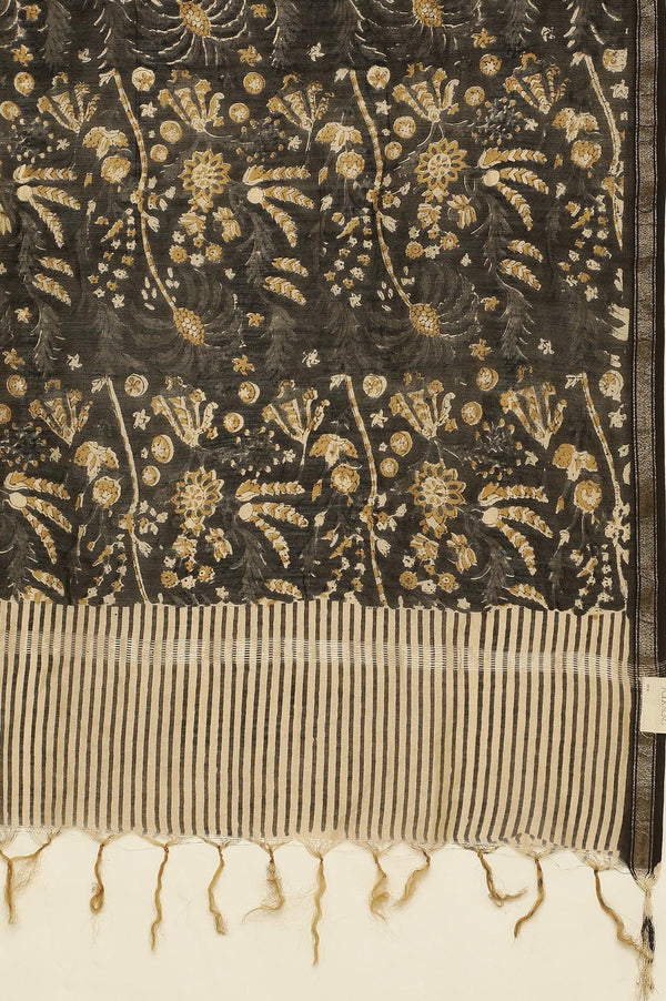 Coffee Bean Block Printed Chanderi Drape