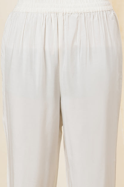 Light Green Block Printed A-Line Cotton Silk Kurta And Straight Pants Set