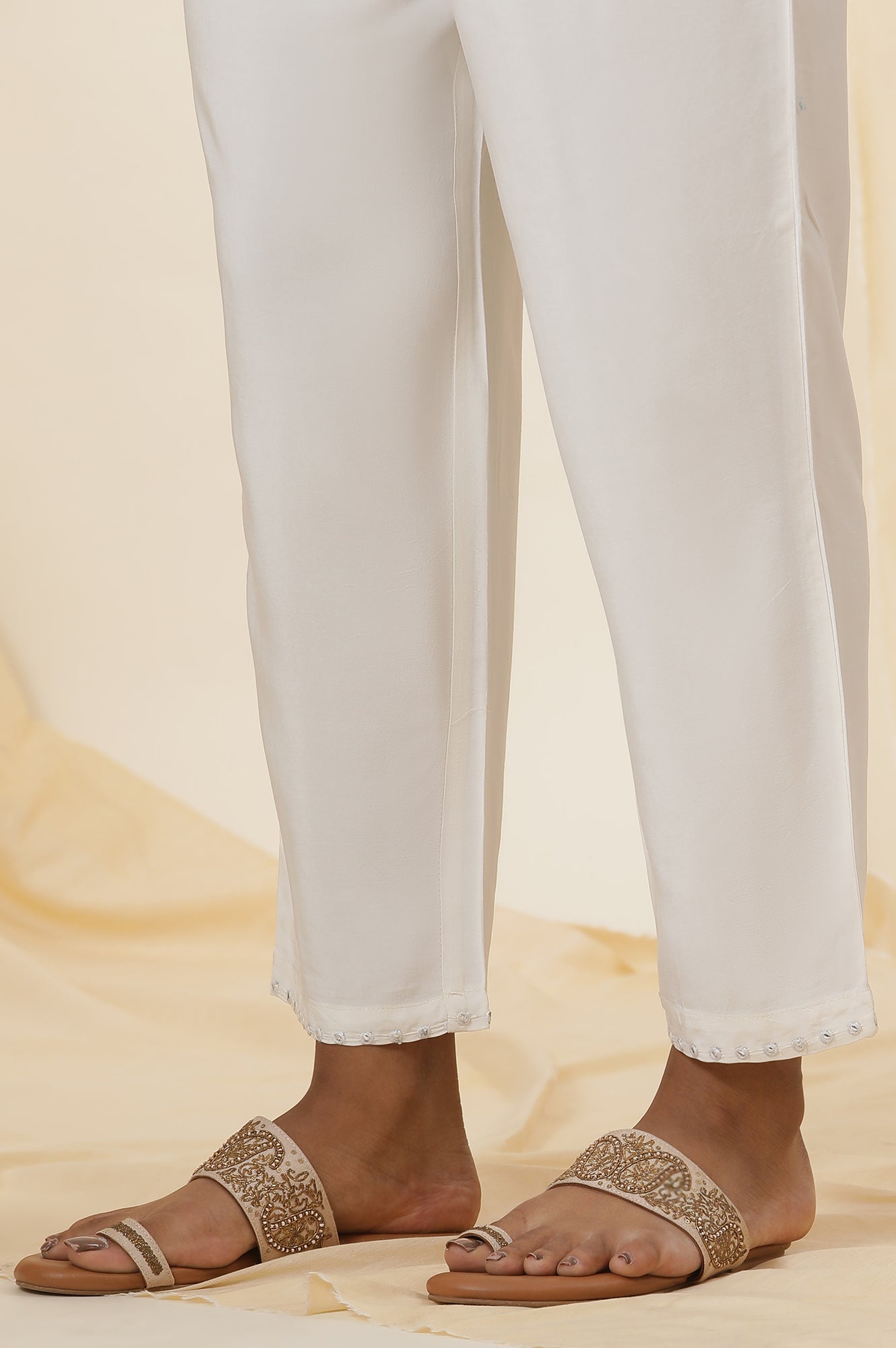 Light Green Block Printed A-Line Cotton Silk Kurta And Straight Pants Set