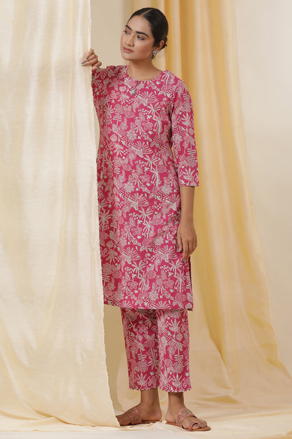 Pink Handblock Printed Cotton Kurta And Pants Co-Ord Set