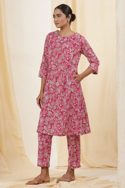 Pink Handblock Printed Cotton Kurta And Pants Co-Ord Set